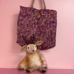 Jellycat stuff reindeer & Floral Tote Bag from India- reversible